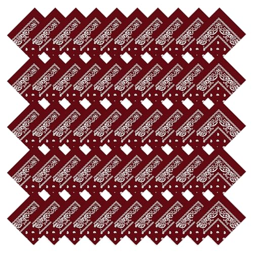 50 Pcs Bandanas Bulk Large Bandana Headband Paisley Cowboy Bandana Scarf Handkerchief for Women Men - color: Burgundy