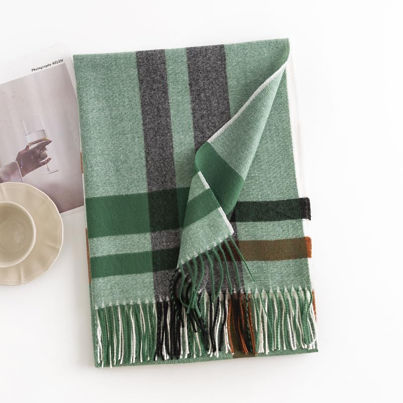 Wander Agio Women's Fashion Long Shawl Big Grid Winter Warm Lattice Large Scarf - color: Coffee Green 14