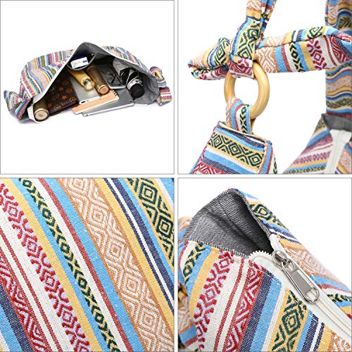 Women Hippie Crossbody Bag cloth boho Sling Bag Canvas Bohemian Hobo Hand Bags - color: Off-white