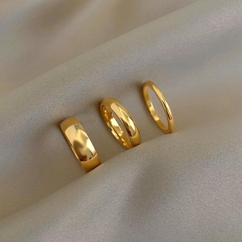Gold Band Rings for Women Men Non Tarnish, Wedding 14K Gold Plated Stackable Ring Set for Couples, Dainty Thin Plain Simple Promise Dome Band Thumb Pinky 1mm 3mm 5mm Jewelry Gift Comfort Fit Size 3-13 - color: Gold-1mm 3mm 5mm, size: 4.5