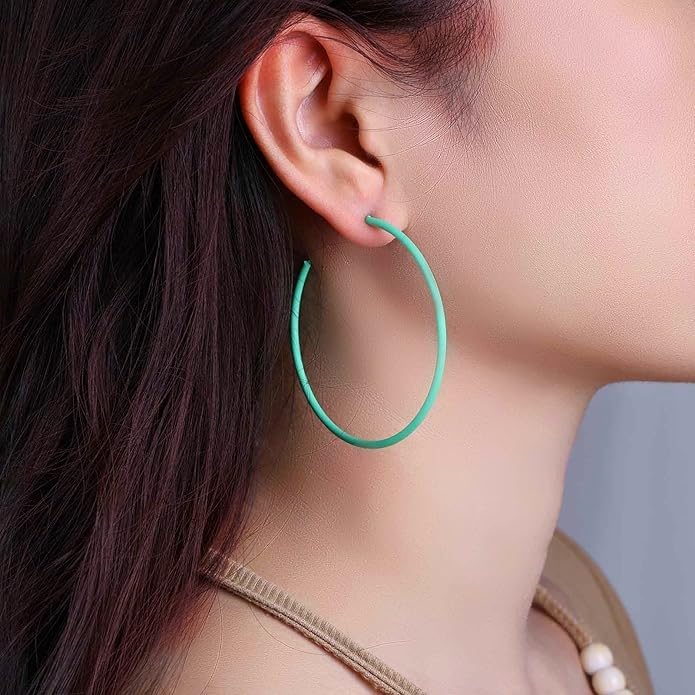 6cm Colorful Hoop Earrings - Lightweight Hypoallergenic Gift - color: Green