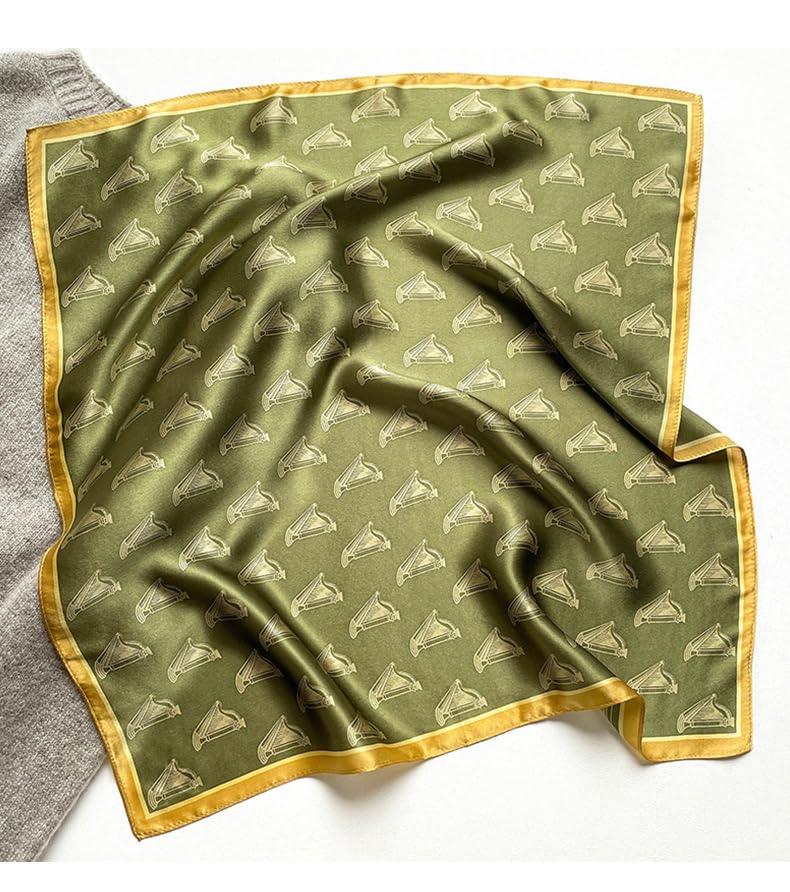 FEIBOON Mulberry Silk Scarfs Neck Scarf 21" Small Square Scarfs hair scarf bandana Neckerchief Headscarf for Women - color: Olive Green