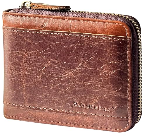 Admetus Mens RFID Blocking Wallets Zipper Leather Wallet for Men Bifold RFID Card Holder - color: Brown159
