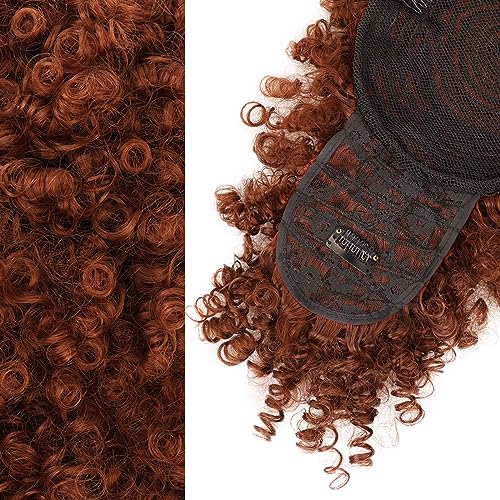 Drawstring Ponytail with Bangs - Afro Puff Extensions for Women, Short Curly Clip in Wrap Updo Hairpiece (350#) - color: 350#