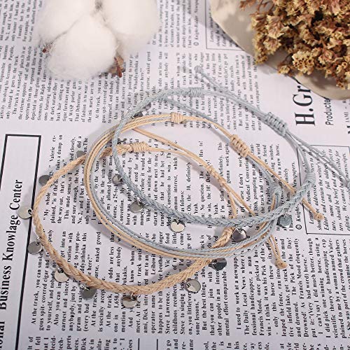 FANCY SHINY String Ankle Bracelets Waterproof Rope Anklets Braided Beach Boho Coin Anklets Cute Friendship Foot Jewelry for Women - style: Ivory/Gray