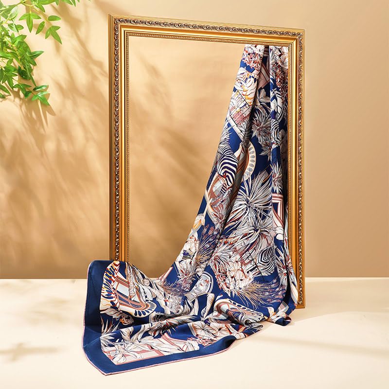 100% Silk Scarves, Extra-Large and XX-Large - color: Zebra & Giraffe, Blue/Red, Double-sided, Hand Rolled Edges