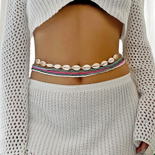 Boho Waist Beads Chains Set Colorful Summer African Belly Chain Elastic Waist Beads for Weight Loss Body Chains Bikini Beads Jewelry for Women - color: ColorsA 6pcs