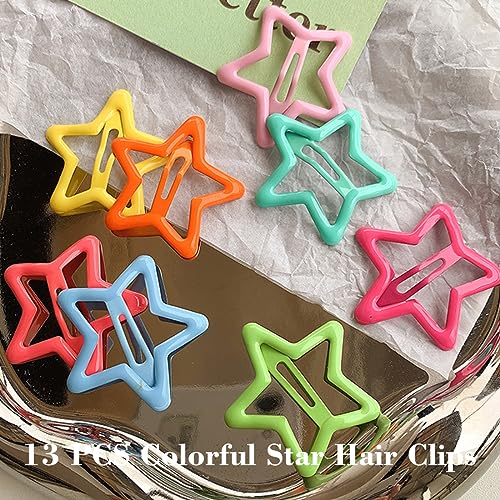 13 PCS 1.65" Metal Hair Accessories - Snap Barrettes with Non-Slip Star Clips for Girls in Multiple Colors - color: Multiple Colors 1.65"(13PCS)
