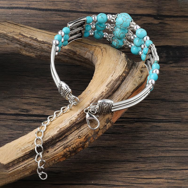 Western Bracelets for Women Vintage Chunky Turquoise Cuff Bracelet Turquoise Country Bracelets Adjustable Boho Cuff Bracelet Western Country Costume Jewelry Accessories - style: Style9