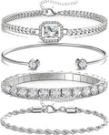 Alegend Titanium Steel (Not Rust, Resist Corruption, Easily Clean) 18K Gold Plated Single Bracelets + 14K Gold Plated Stackable Multilayer Bracelets - style: 14KSilver + 4PCS A