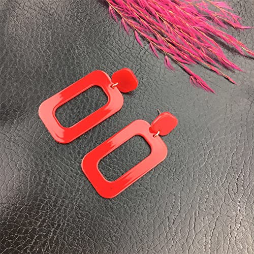 ANXIN STORE Boho Minimalist Multicolor Acrylic Geometric Square Hollow Pendant Neon Nightclub Earrings Vintage 80s 90s Party Accessories Womens - color: red hollow earrings