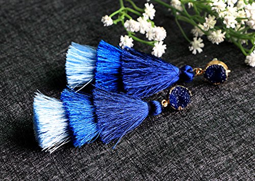 Me&Hz Colorful Layered Tassel Earrings Bohemian Statement Tiered Tassel Big Dangle Drop Earrings for Women Druzy Studs Valentine’s Day Gift - color: Blue ombre
