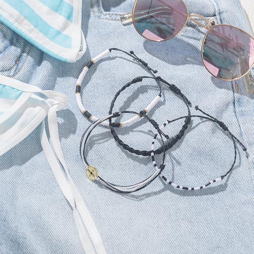 FANCY SHINY Boho Nautical Compass String Bracelets Beaded Clay Beads Bracelet Stackable Friendship Bracelets Summer Beach Outfits for Women Girls - color: Black