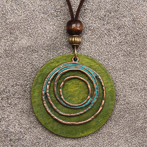 GelConnie Leather Cord Necklace Chain Multilayer Wooden Pendant Necklaces Vintage Jewelry Boho Long Sweater Necklace for Women Men - color: Circle Wood Leather Necklace
