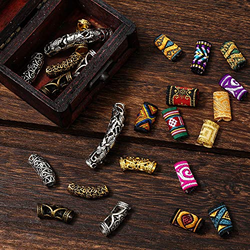 WILLBOND 24 Pcs Hair Jewelry for Braids Loc Jewelry for Dreadlock African Beads Hair Tube Beads DIY Braiding Accessories Decorations for Men Women