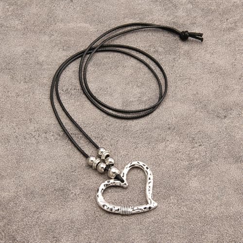 Bohemian Women's Leather Long Pendant Necklace Sweater necklace Adjustable Retro Woven Handmade Jewelry - color: Silver Love