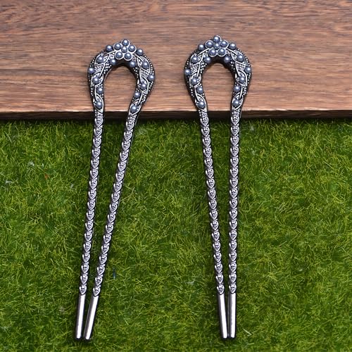 2PCS Vintage French U-Shaped Hair Pins – Retro Metal Hair Forks for Women, Elegant Bun & Updo Hair Accessories