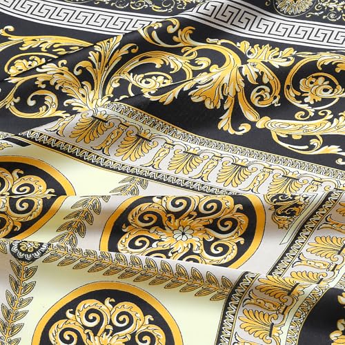 Stlvoll 27.5" Silk Neck Scarf of Women's Fashion Head Scarf Square Neck Satin Scarfs for Bag Hair Scarves Gift - color: Black/Gold