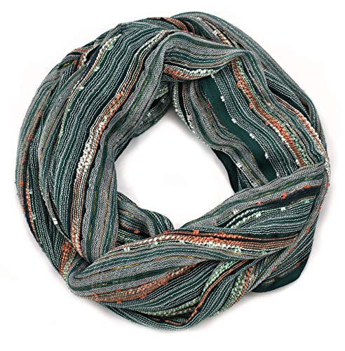 Anika Dali (15 Colors) Shimmer Sparkle Infinity Scarf, Women's Festival Bliss Lightweight Fashion Shawl - color: Forest Emerald Green