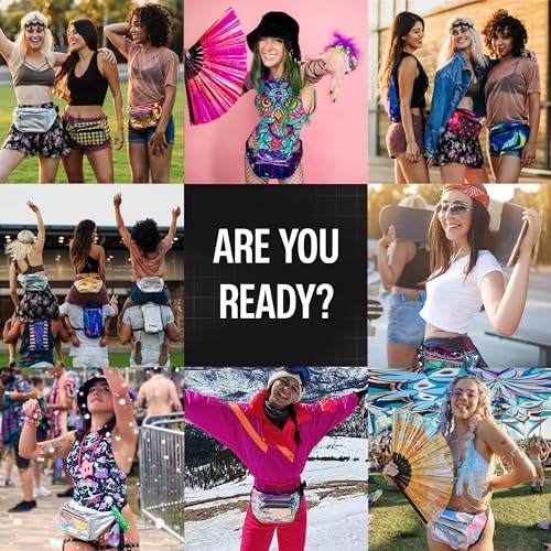 Black Holographic Fanny Pack Belt bag - Crossbody Waist Bag for Men or Women - Hands-Free, Waterproof Large Bumbag for Hiking, Running, and Travel - color: Glitter - Black