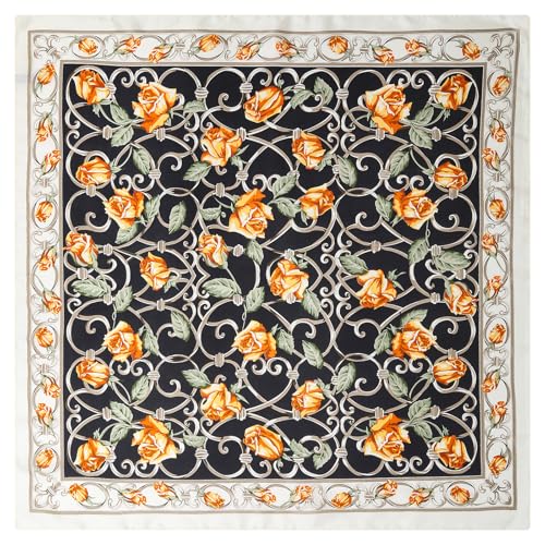 Stlvoll 27.5" Silk Neck Scarf of Women's Fashion Head Scarf Square Neck Satin Scarfs for Bag Hair Scarves Gift - color: Flower/Black