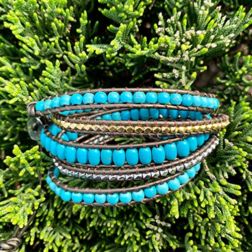 YGLINE Natural Stone Bracelet 5 Wraps Bracelet Handmade Blue Color Boho Bracelet for Women Bracelet - color: turquoise 6