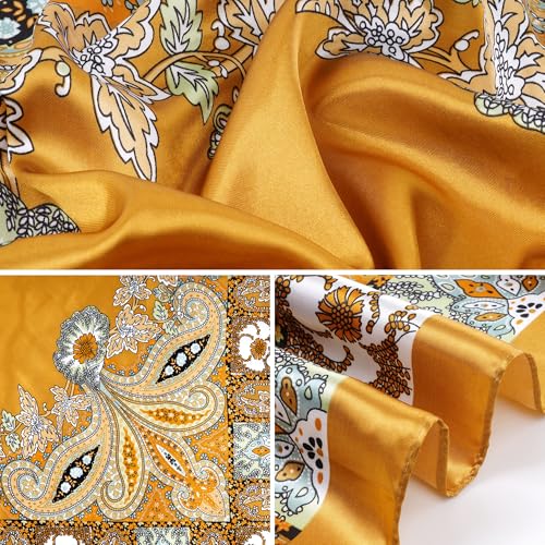 Pistha Head Scarf Bandana for Women, Satin Scarf for Hair, Large Square Silk Bandana Headscarf for Women and Men 35 Inch - style: Classic-gold
