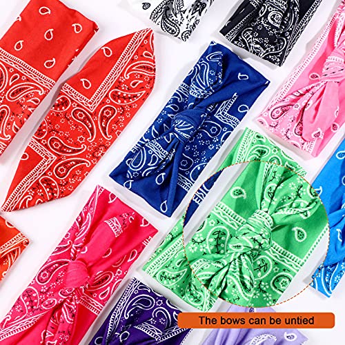 WILLBOND 13 Pieces Bandana Headband for Women Paisley Hair Bandanas Boho Bow Headbands Elastic Knot Rabbit Ear Head Wrap Cute Hair Accessories for Women 7.87x2.75 Inch(Stylish Color) - color: Stylish Color