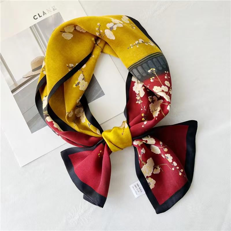 ANDANTINO 100% Silk Scarf for Women 59”*6.3” Long Shawls for Headscarf and Neck- Oblong Hair Wraps with Gift Packed - color: Yellow&red
