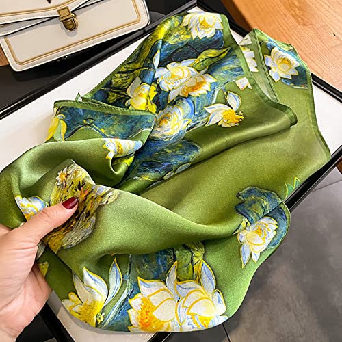 Aufeel Women's 100% Pure Mulberry Silk Small Square Scarf - Neckerchief Women - Silk Headscarf - 21" x 21" - color: Olive