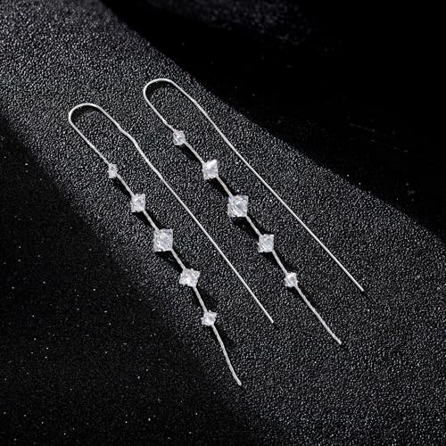 NECOCY Gold Dangle Earrings for Women Non Tarnish 14K Gold Plated Drop Wedding Hypallergenic Earring Dainty Long Hanging Chain CZ Pearl Threader Earrings Trendy Silver Plated Jewelry for Women - style: Silver&Style7