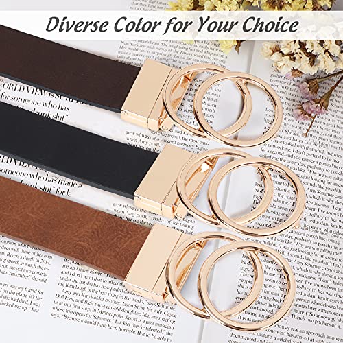 JASGOOD Women Leather Belt,Reversible Belt,Leather Waist Belt for Jeans Dress with Gold Double O Ring Rotate Buckle - color: A-black+brown, size: Length 49":Fit Size 44"-48"
