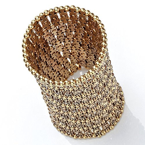 Szxc Womens Ballroom Rhinestone Stretch Cuff Bracelets Fit Wrist Circumference from 6.5" to 7.8" - Lead & Nickle Free - color: Gold