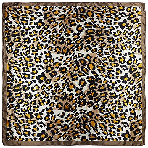 vabovin Satin Head Scarf for Women Silk Like Hair Scarf, 35 x 35 in | Silk Feel Fabric, Hair Wrap for Sleeping, Headscarf and Neck Scarf, Square Bandana Style, Fashion Accessory - color: 049 Coffee Leopard Print