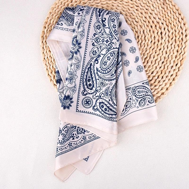 Guqqeuc Satin Head Scarf Silky Feeling Bandana Hair Wrap for Women Silk Scarves Paisley Headscarf Square Scarf Neckerchief - color: White
