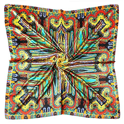 vabovin Satin Head Scarf for Women Silk Like Hair Scarf, 35 x 35 in | Silk Feel Fabric, Hair Wrap for Sleeping, Headscarf and Neck Scarf, Square Bandana Style, Fashion Accessory - color: 007 Yellow Paisley