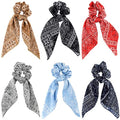 Hair Scarf Ties Ponytail with 6PCS Scarf-Scrunchies, Paisley Flower Printing, Chiffon Material, for Women Girls, Hair Accessories - color: MO10A