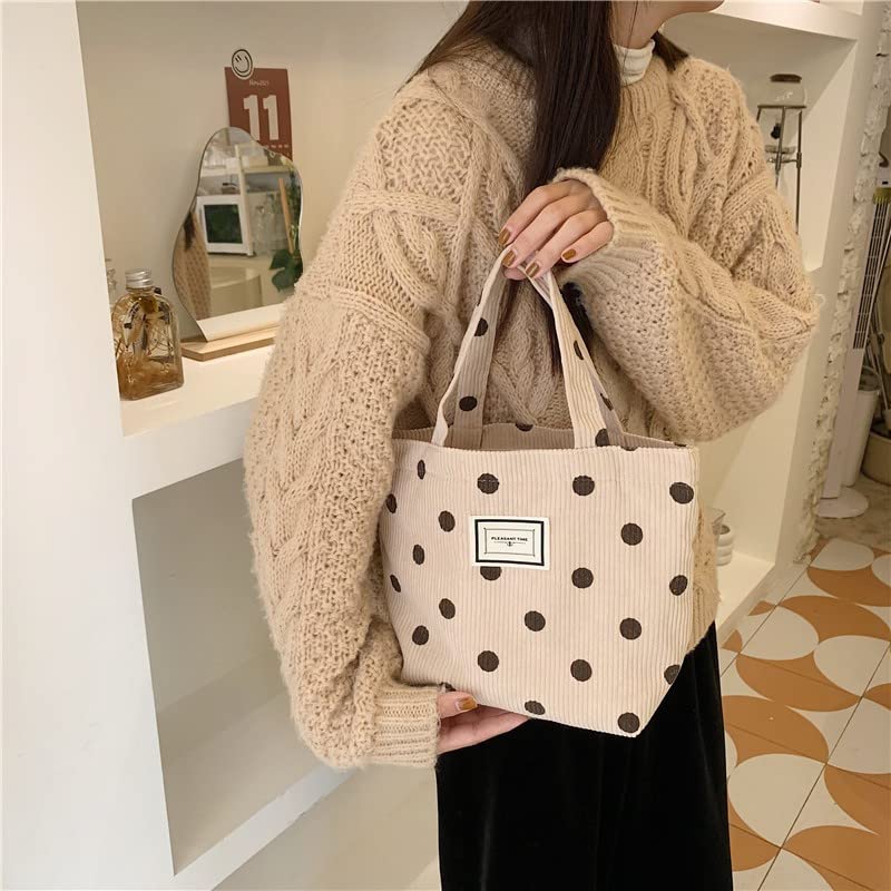 Kovewon 2 Pcs Corduroy Small Tote Bag for Women Cute Mini Tote Bag Preppy Aesthetic Reusable Bags for Grocery, Essentials, Water Bottle, Keys, Book, Bible - color: Beige