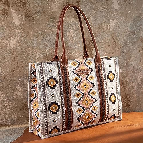 Wrangler Aztec Tote Bag for Women Boho Shoulder Purses and Handbags - color: Angel White