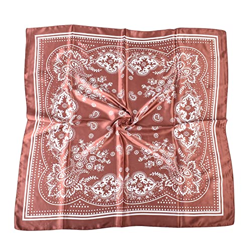 35 x 35 Women's Fashion Pattern Large Square Silk Like Hair Scarf Head Sleeping Wrap Satin Neck Bandana for Gift… - color: Brown - Vintage Pace