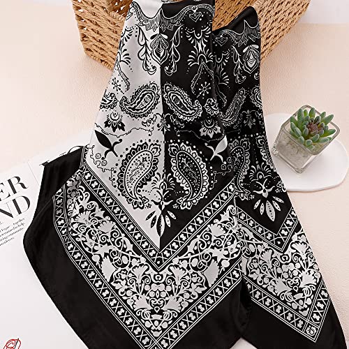 NZKNP Silk-Like Head Scarf - Women's Bandana Wraps - color: 32-black and Beige, size: 35"*35"