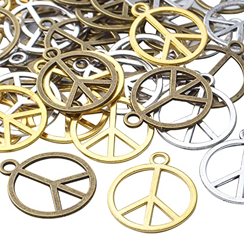 BronaGrand Sign Pendant Charms Alloy Peace Symbol Charms Peace Sign Beads Pendants Jewelry Charms Craft Supplies for DIY Necklace Bracelet Jewelry Making Accessory - color: Bronze/Silver/Gold