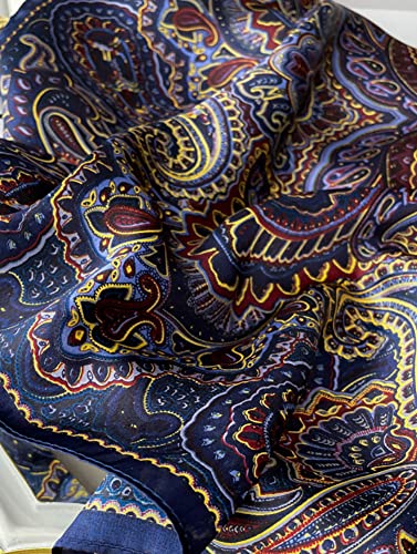 JERLA 100% Pure Mulberry Silk Square Scarf for Hair-27''x27'' Women Men Natural Silk Neckerchief Headscarf - color: Paisley Blue