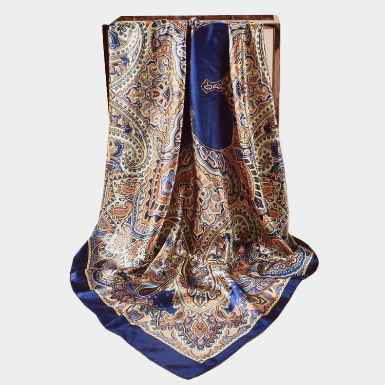 Hexchasty 35”Head Scarf Satin Silk Like Hair Scarf Large Square Head Scarves Bandana Head Wraps Headscarfs for Women Green - color: A-navy
