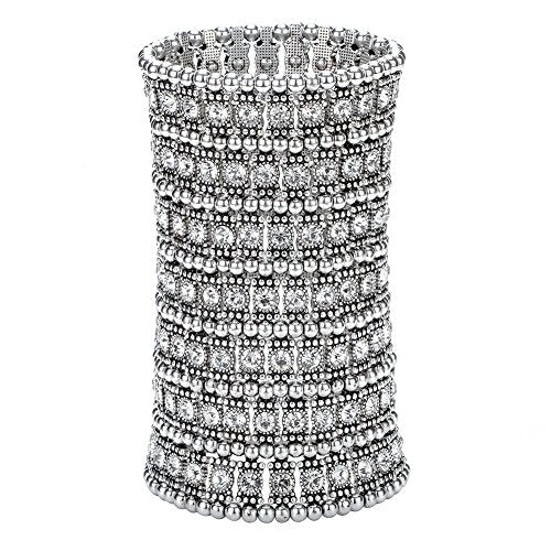 Szxc Womens Ballroom Rhinestone Stretch Cuff Bracelets Fit Wrist Circumference from 6.5" to 7.8" - Lead & Nickle Free - color: Silver Clear