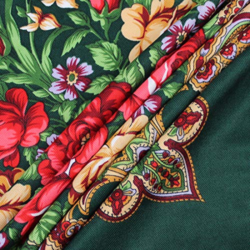 Gudessly Women's Traditional Scarf Wrap Tassel Fringes Neck Head Shawl Retro Scarf Floral Poncho Printing Square Cape 50inch - color: Dark Green