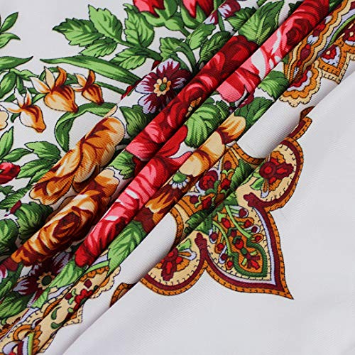 Gudessly Women's Traditional Scarf Wrap Tassel Fringes Neck Head Shawl Retro Scarf Floral Poncho Printing Square Cape 50inch - color: White