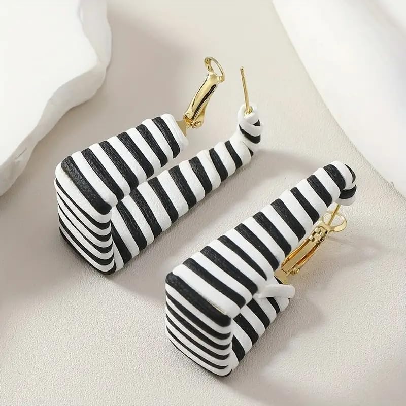Chunky Leopard Leather Earrings Bohemia Camouflage Leather Dangle Earrings Chunky Rectangle Black White Zebra Print Earring Handmade Vintage Faux Leathers Statement Earring Boho Style Jewelry - color: Black+White