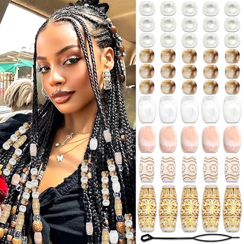 NAISKA 50Pcs Vintage Hair Beads for Braids Loc Jewelry Dreadlock Beads for Hair Multi Shape Loc Beads Braid Charms Dreadlock Accessories for Women Men - color: Gold