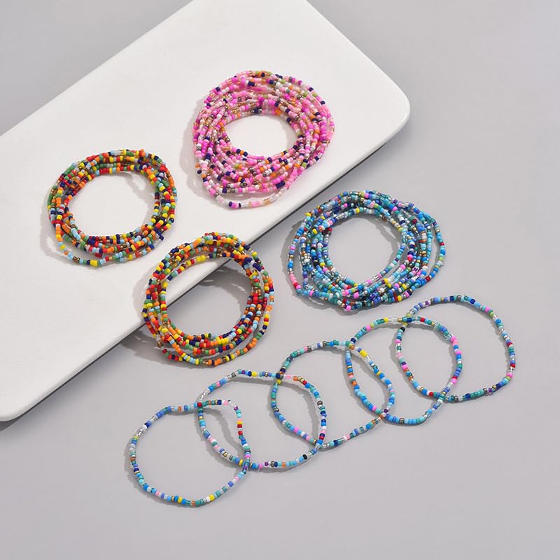 Caiyao 36Pcs Colorful Elastic Seed Beaded Bracelets Set Bohemia Multilayer Rainbow Beaded Stretch Bracelet Anklet Adjustable Glass Beads Wristbands for Women Summer Beach Boho Vaction Jewelry - style: StyleB